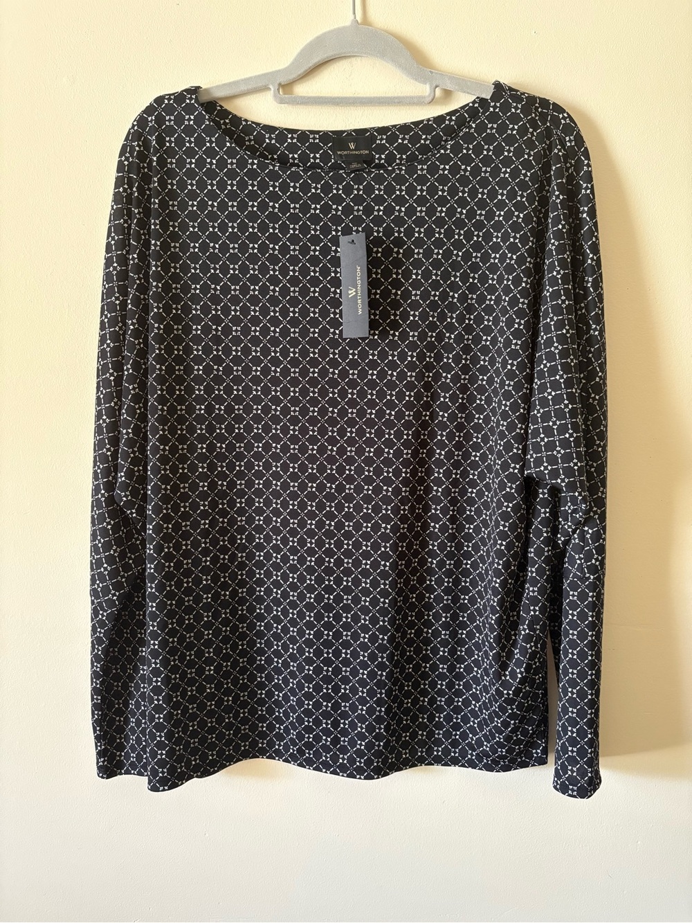 Worthington NEW Black Long Sleeve Blouse Size XL Geometric Pattern